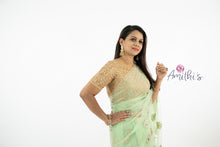 Load image into Gallery viewer, Sage Green Color Net Saree with golden embroidery Blouse