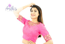 Load image into Gallery viewer, Hot Pink Real Mirror Work Raw Silk Work Blouse