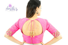 Load image into Gallery viewer, Hot Pink Real Mirror Work Raw Silk Work Blouse