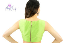 Load image into Gallery viewer, Parrot Green Raw Silk Zardozi Crop-Top Work Blouse