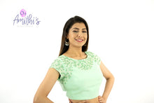 Load image into Gallery viewer, Mint Green Short Sleeve Pearl Work Blouse