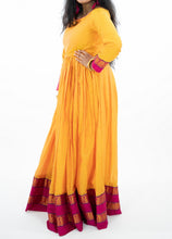 Load image into Gallery viewer, Mustard Yellow Long Dress With Pink Zari Border