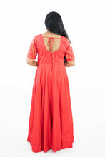 Load image into Gallery viewer, Red Color Pure Silk Pearl & Kundan Work Long Dress