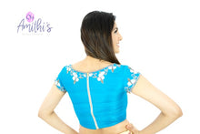 Load image into Gallery viewer, Blue Color Pearl Work Raw silk Crop-Top Blouse
