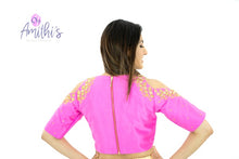 Load image into Gallery viewer, Bright Pink Cold Shoulder Zardozi work Blouse