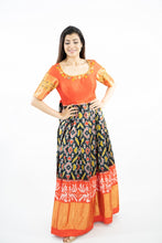 Load image into Gallery viewer, Orange & Black Pure Ikkat Silk Long Frock With Big Border