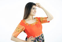 Load image into Gallery viewer, Orange & Black Pure Ikkat Silk Long Frock With Big Border