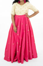Load image into Gallery viewer, Pink And Cream Color Pure Silk Pearl & Kundan Work Long Dress