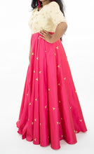 Load image into Gallery viewer, Pink And Cream Color Pure Silk Pearl & Kundan Work Long Dress