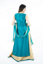 Load image into Gallery viewer, Cream & Blue Embroidery Art Silk Lehanga Set