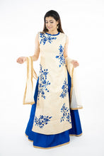 Load image into Gallery viewer, Royal Blue Lehenga With Cream Embroidery Art Silk Kurti Set