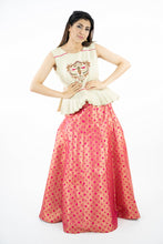 Load image into Gallery viewer, Cream & Pink Color Semi Banaras Silk Lehenga Set