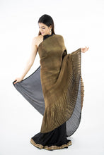 Load image into Gallery viewer, Metallic Gold Crushed Satin Georgette Designer Frill Saree