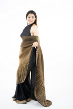 Load image into Gallery viewer, Metallic Gold Crushed Satin Georgette Designer Frill Saree