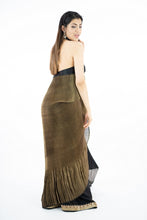 Load image into Gallery viewer, Metallic Gold Crushed Satin Georgette Designer Frill Saree