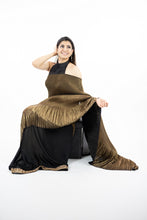 Load image into Gallery viewer, Metallic Gold Crushed Satin Georgette Designer Frill Saree