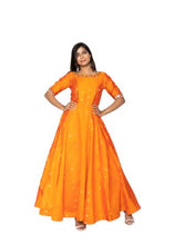 Load image into Gallery viewer, Orange Raw Silk Maxi Dress