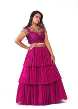 Load image into Gallery viewer, Kundan Maroon Layered Lehenga