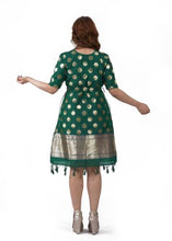 Load image into Gallery viewer, Bottle Green Pure Banarasi Silk Dress