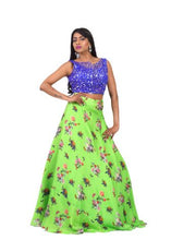 Load image into Gallery viewer, Sleeveless Floral Blue & Green Lehenga