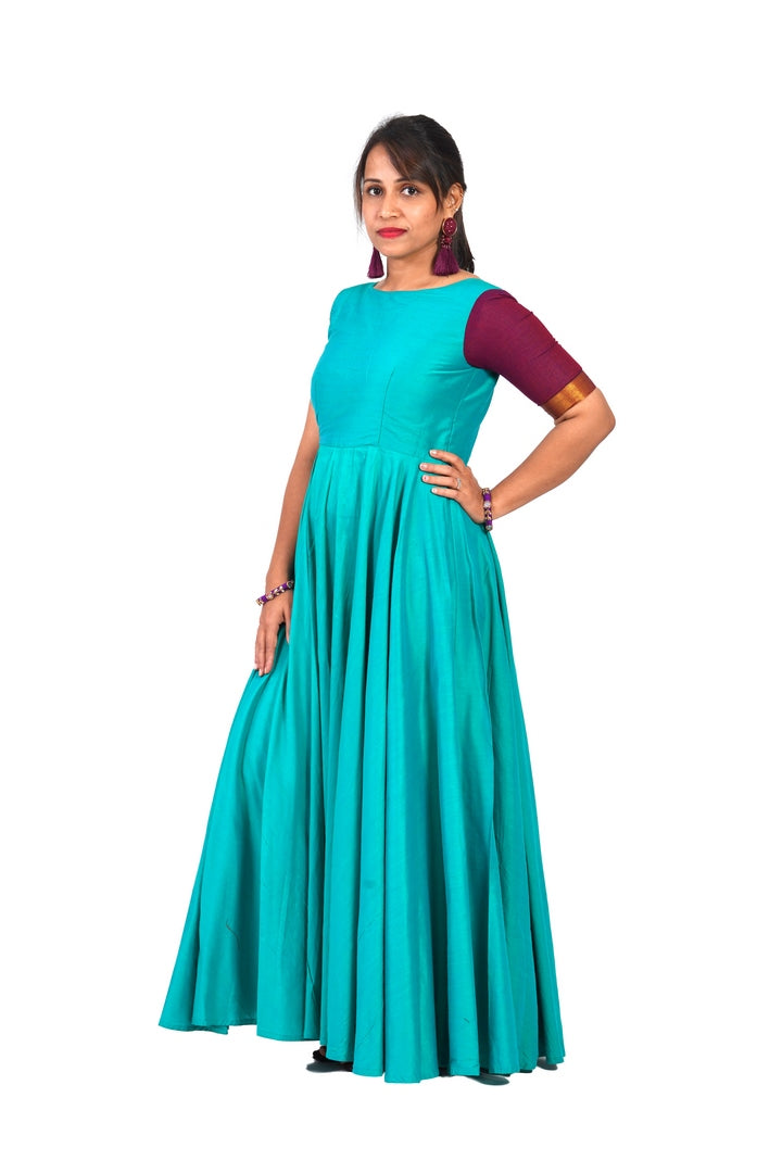 Sea Green & Burgundy Color Jacket Style Long Dress – AmithiFashions