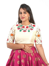 Load image into Gallery viewer, Off-White and Maroon Color Raw Silk Blouse and Lehenga Set