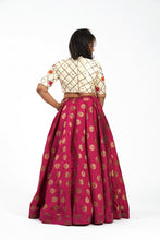 Load image into Gallery viewer, Off-White and Maroon Color Raw Silk Blouse and Lehenga Set