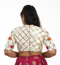 Load image into Gallery viewer, Off-White and Maroon Color Raw Silk Blouse and Lehenga Set