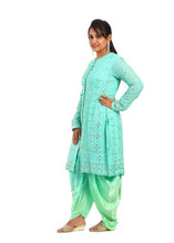 Load image into Gallery viewer, Designer Green Chikankari Kurti with Patiala Pants Traditional Punjabi Style