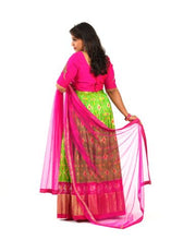 Load image into Gallery viewer, Traditional Ikkat Silk Soft Net Pink & Green Lehenga