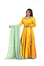 Load image into Gallery viewer, Bright Yellow and Orange Designer Blouse and Lehenga Set