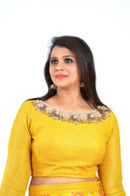 Load image into Gallery viewer, Bright Yellow and Orange Designer Blouse and Lehenga Set