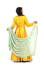 Load image into Gallery viewer, Bright Yellow and Orange Designer Blouse and Lehenga Set