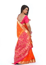 Load image into Gallery viewer, Traditional bright Orange And Hot pink Saree with Golden Embroidery