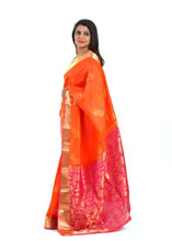 Load image into Gallery viewer, Traditional bright Orange And Hot pink Saree with Golden Embroidery