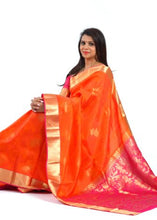 Load image into Gallery viewer, Traditional bright Orange And Hot pink Saree with Golden Embroidery