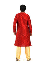 Load image into Gallery viewer, Red Brocade Kurta with Golden Churidar Pajama