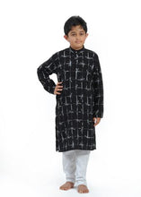 Load image into Gallery viewer, Boys Soft Cotton Black & White Kurta Set