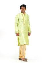 Load image into Gallery viewer, Pista-Green Kurta with Golden Churidar Pajama Traditional Kurta Set