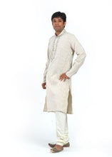 Load image into Gallery viewer, Light Gray Kurta with White Stripes and Cream Churidar Pajama