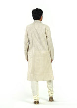 Load image into Gallery viewer, Light Gray Kurta with White Stripes and Cream Churidar Pajama