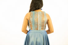 Load image into Gallery viewer, Metalic Blue Blouse and Taffeta Silk Long Skirt
