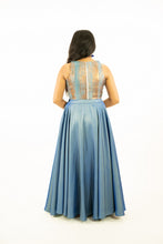 Load image into Gallery viewer, Metalic Blue Blouse and Taffeta Silk Long Skirt