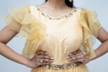 Load image into Gallery viewer, Beige Color Organza gown With Ruffle Sleeves