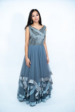 Load image into Gallery viewer, Gray Color Net Layered Long Dress