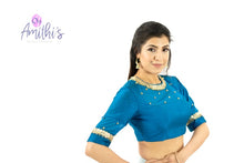 Load image into Gallery viewer, Blue High Neck Metal Beads Work Blouse