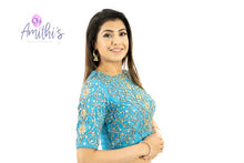 Load image into Gallery viewer, Blue Color Heavy Zardozi & Stone Work Crop-Top Blouse