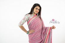 Load image into Gallery viewer, Latest Model Pink & Blue Strips Frill Designer Saree