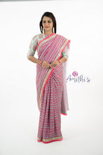 Load image into Gallery viewer, Latest Model Pink & Blue Strips Frill Designer Saree