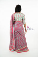 Load image into Gallery viewer, Latest Model Pink & Blue Strips Frill Designer Saree